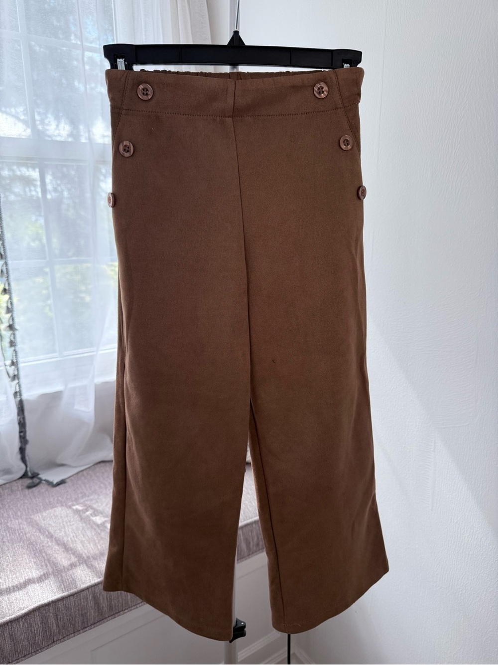 Paisley Lane - Girls' Brown Button-Accent Wide-Leg Casual Pants - Size 8